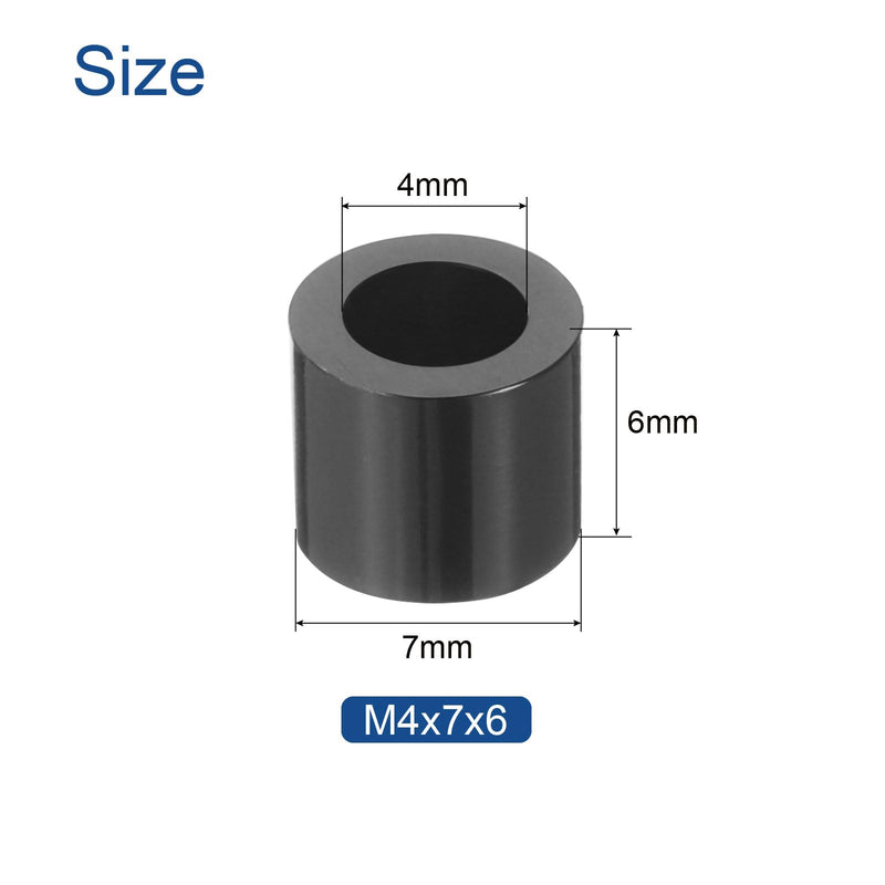 uxcell 100pcs Nylon Round Spacers 4mm ID, 7mm OD, 6mm Height Screws Spacers Without Threaded, Plastic Spacer for M4 Screws, Black