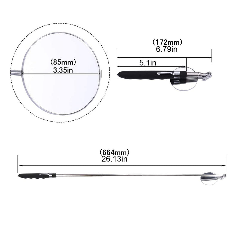 Round Telescopic testing mirror,Inspection mirror telescoping area 85mm mirror, Inspection Tool for Checking Vehicle,Observing Eyelashes Mouth and Other Small Parts Extended (Large mirror 2 PCS) Large mirror