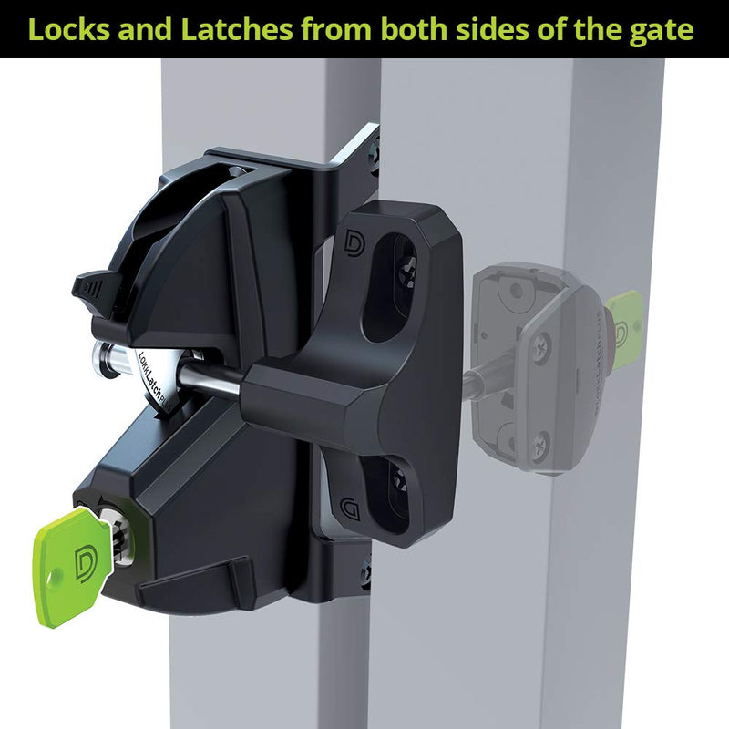 D&D LL3PWA LokkLatch Plus Gate Latch Lockable On Both Sides of Gate Black