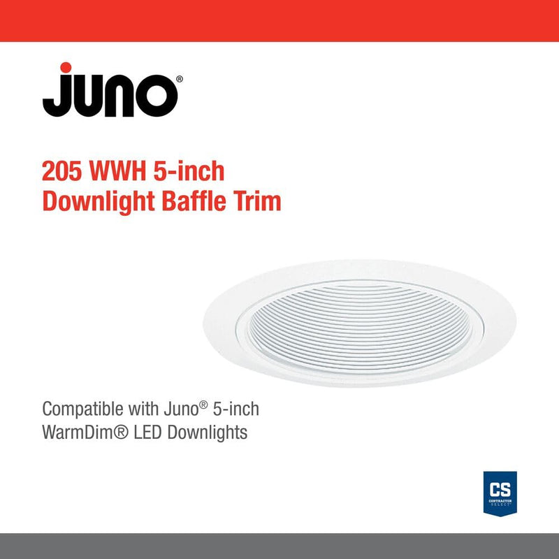 Juno Lighting 205W-WH 5-Inch Recessed Light, Downlight Baffle, White with White Trim White Baffle with White Trim