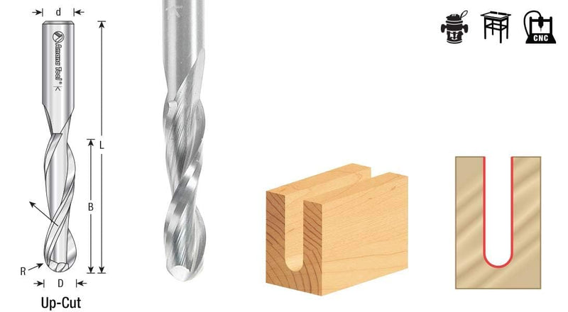 Amana Tool - 46374 Solid Carbide Up-Cut Ball Nose Spiral 1/4 Dia x 3/8 x 1/4 Shank x 2-1/2