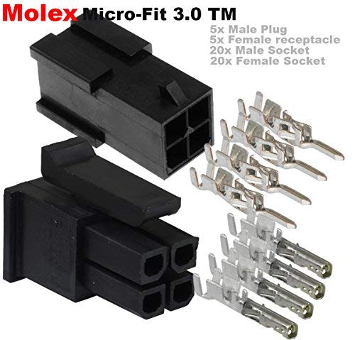 Molex Micro-Fit 3.0 dual row (4 Circuits) Male & Female receptacle plug, w/Terminal sockets, (Pack of 5 Set)