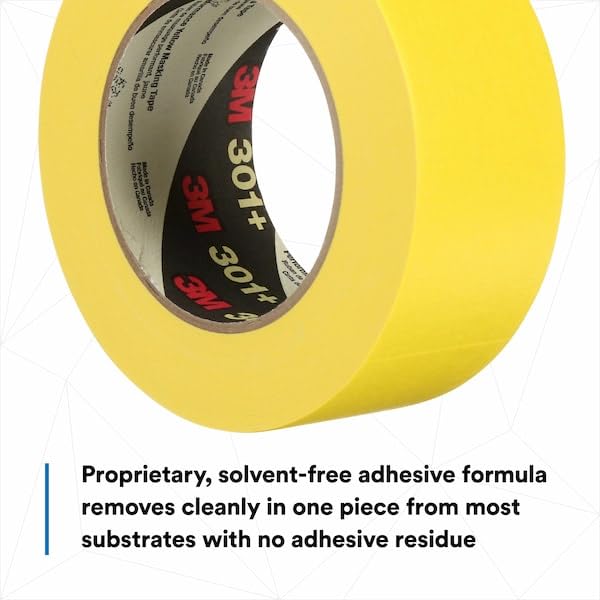 3M 301+ High Performance Masking Tape, Yellow, 48 mm x 55 m – High Performance Holding and Masking Tape for Automotive, Specialty Vehicle and Industrial Markets, 1 Pack 60.14 Yards 1.88 inches