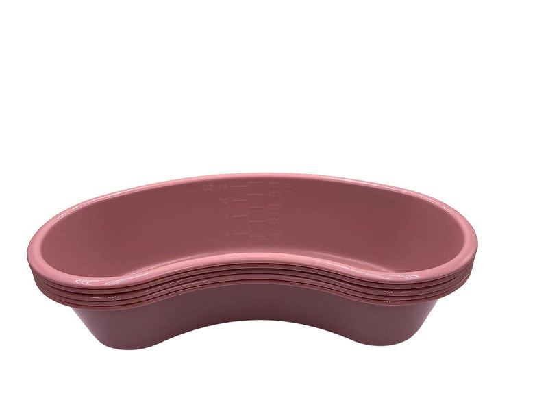 Comfort Axis Kidney Shaped Emesis Plastic Basin with Graduations, 16 Ounces, 5 Pack, Rose