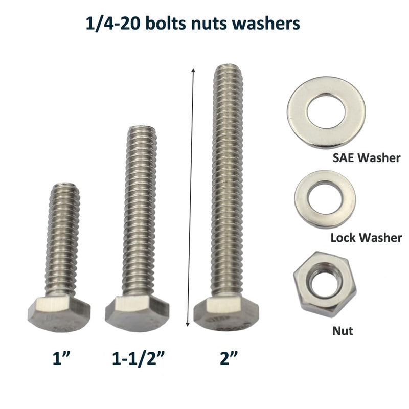 DGOL 20 Sets 1/4-20 x 1 inch Flat Head Hex Bolt Nuts Flat and Lock Washers Kit All Made of 304 Stainless Steel 1/4-20 * 1"