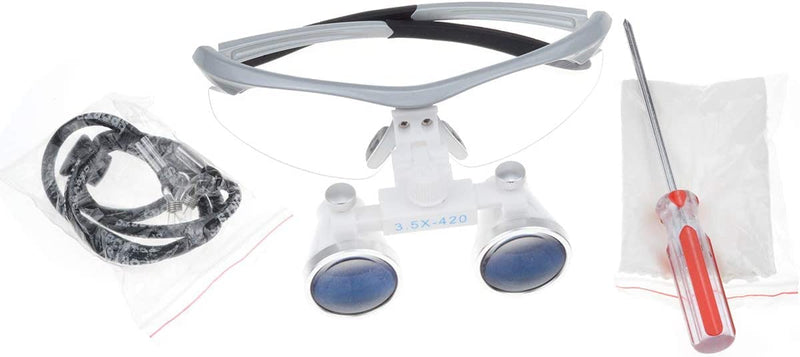 BoNew-Oral 3.5X420MM Surgical Binocular Loupe Magnifier Antifog Loupes Surgical Magnifier Optical Glasses (Silver) Silver