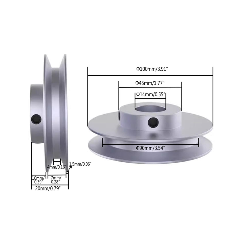CHANCS Outer Diameter 100mm Single Groove Pulley 14mm Fixed Bore Pulley for Drilling Machine 6MM PU Round Belt Outer diameter:100mm Inner diameter:14mm