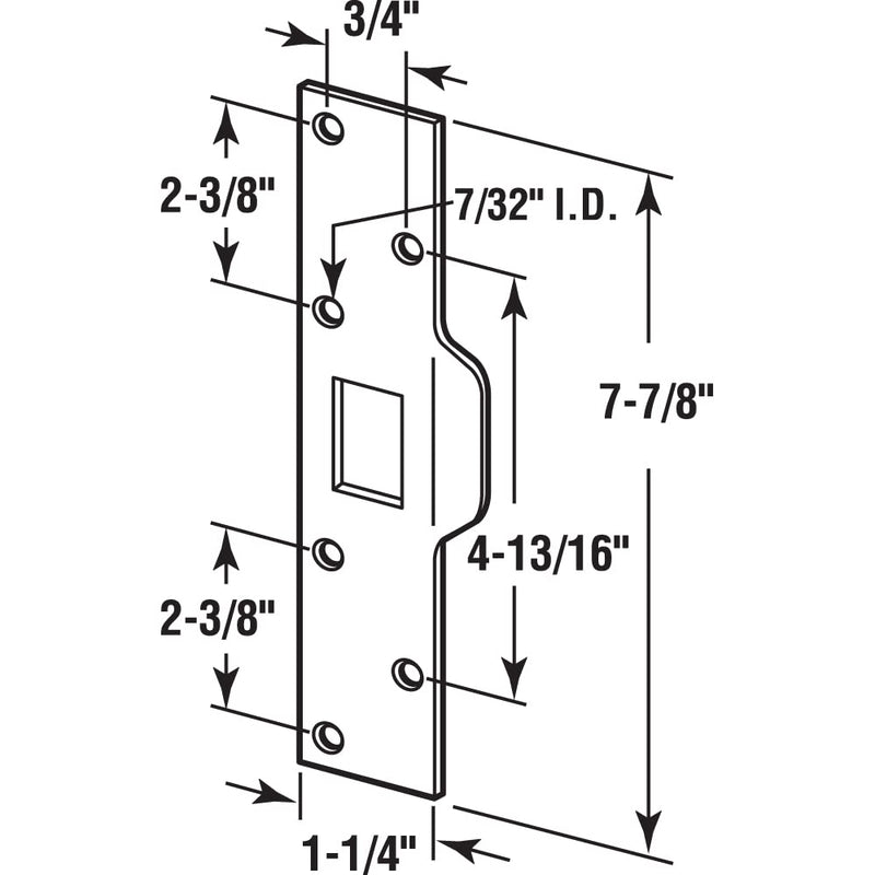 Prime-Line U 9476 Maximum Security Latch Strike, 1-1/4 In. x 7-7/8 In., Steel, Chrome Plated (Single Pack) 1 Count (Pack of 1)