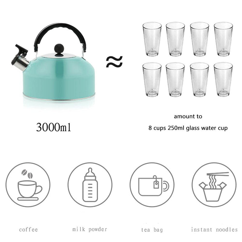 3L Tea Kettle, Stainless Steel Whistles Camping Bottle, Lightweight Teapot Camping Trips Hiking Cooking Grilling (Sky Blue)