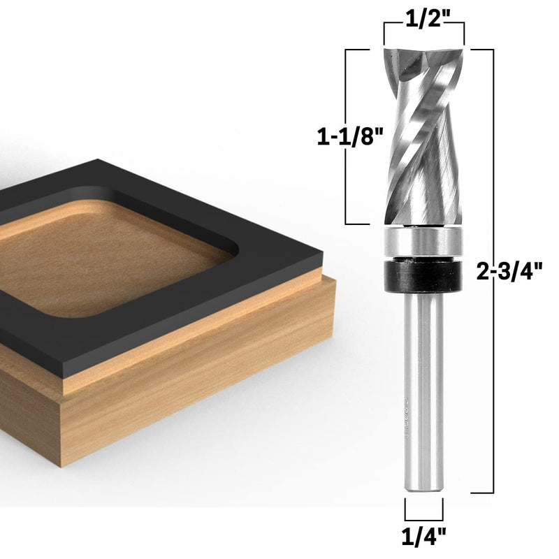 YONICO Flush Trim Router Bits Pattern Bit Ultra-Performance 1-1/8-Inch H X 1/2-Inch D Top Bearing Upcut 1/4-Inch Shank 31206q