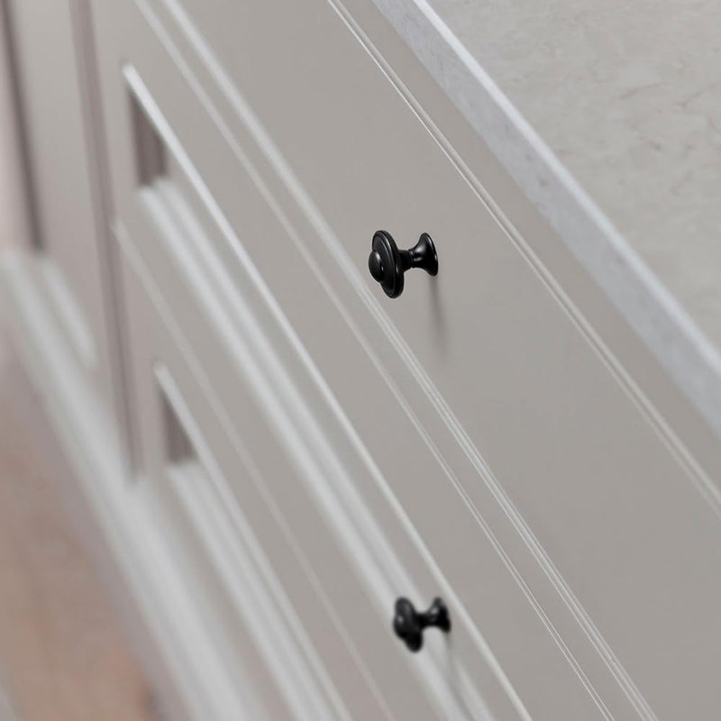 Set of 12 Matte Black Cabinet Knobs with Layered Concentric Ring Design – Modern Decorative Handles for Classic and Contemporary Style Kitchen Drawer