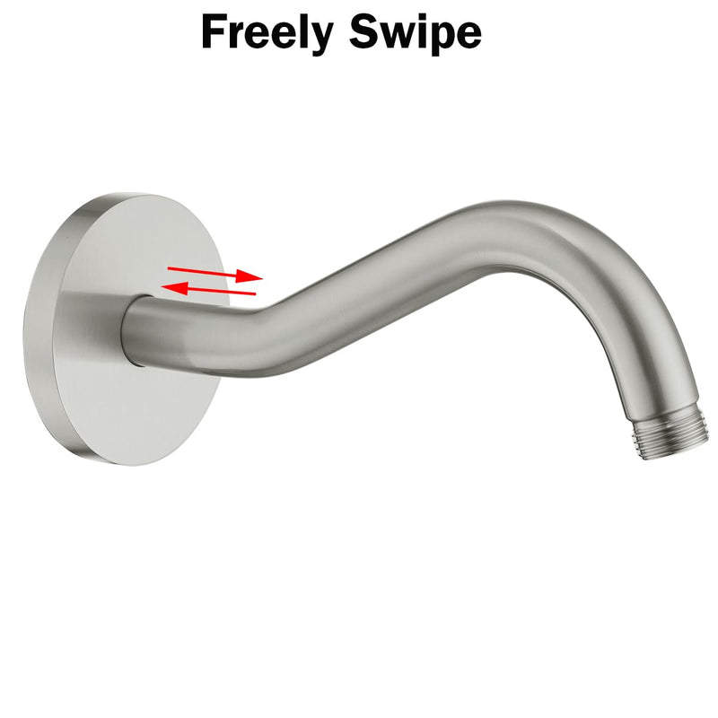 RANDOM 8 Inch S-Shape Curved Shower Arm with Flange,Stainless Steel Brushed Nickel Shower Head Extension Arm,Wall Mounted.RD-91068-8BN