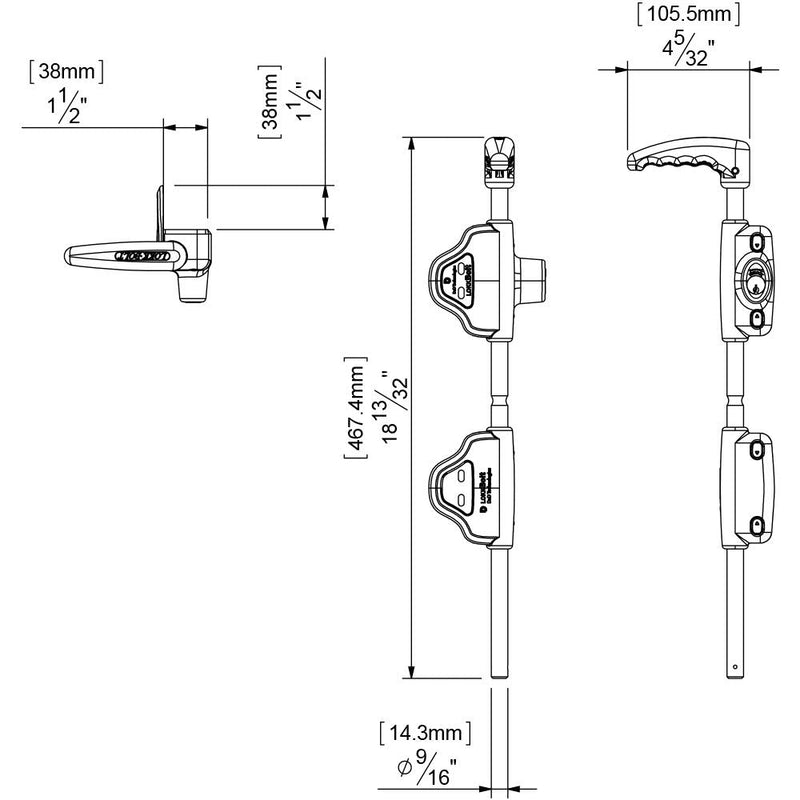 D&D Technologies LB118BX LokkBolt Premium Drop Bolt, Lockable Security Drop Bolt, for Metal Gates, 18" Length