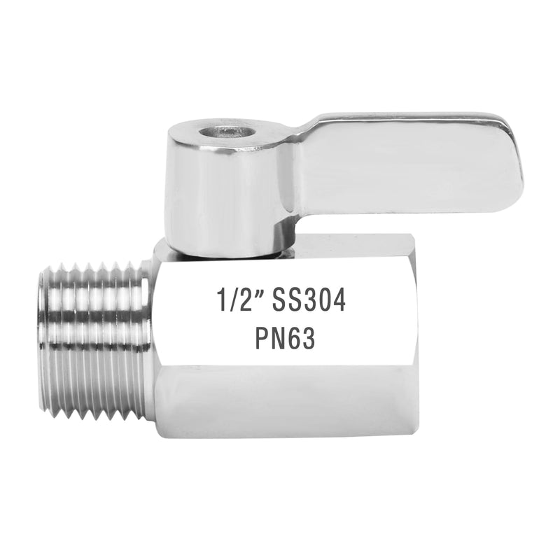 Shower Flow Control Valve - 1/2" NPT Thread Stainless Steel 304 Shut Off Mini Ball Valve, Female x Male Shower Head Water Valve