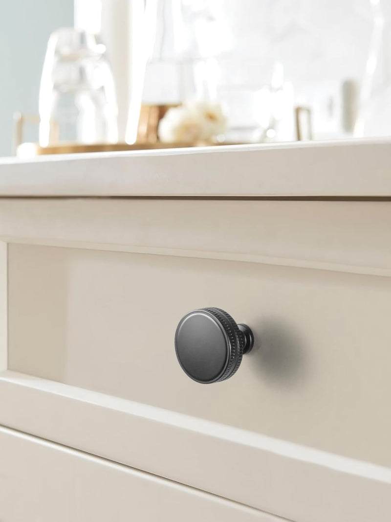 Goo-Ki Matte Black Drawer Knobs Zinc Alloy Kitchen Hardware - 6 Pack Modern Black Single Screw/Hole Bar Cabinet Pulls Handles 1.26 Inches