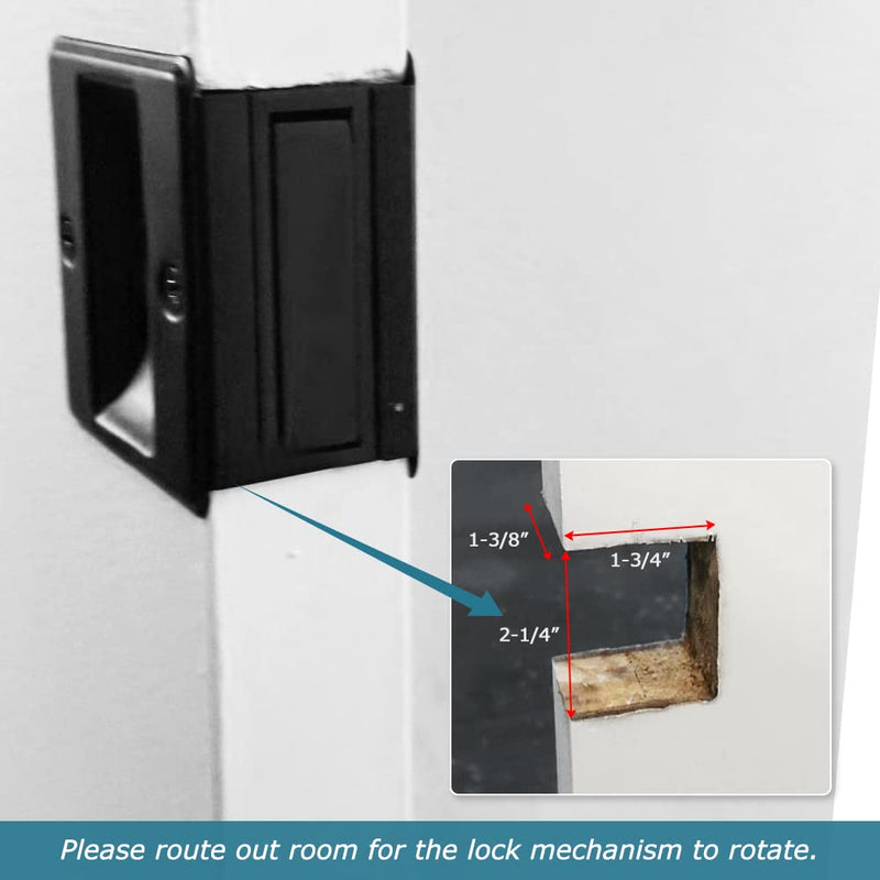 Pocket Door Handle Pull Without Switch Plate,Solid Pocket Passage Door Pull, Easy Install 2-3/4”x2-1/2”, for 1-3/8” Thickness Door,Matte Black 1 Pack