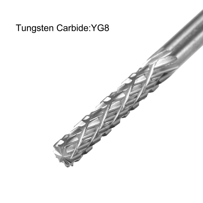 uxcell Tungsten Carbide Rotary Files 1/8" Shank, Double Cut Top Toothed Cylinder Shape Rotary Burrs Tool 3mm Dia, for Die Grinder Wood Soft Metal Polishing Model Engineering, 5pcs