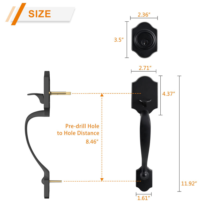 Natsukage Front Door Handle Heavy Duty Entry Lock Matte Black Entrance Set With Single Cylinder Deadbolt and Knob Handle, Reversible for Right & Left Handed Doors