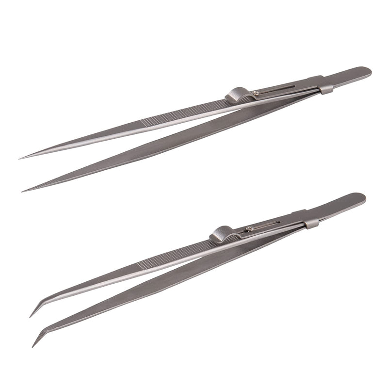 Tweezers, 5 Pcs Precision Tweezers Set, Anti-Static Stainless Steel Long Tweezers Kit for Electronics, Laboratory Work, Jewelry-Making, Craft, Soldering, Hobby, Watches, Car Machines Repair Etc Silver Grey