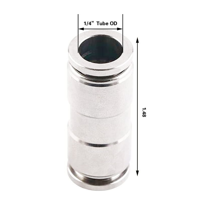 1/4 Union Straight Push to connect fittings Stainless Steel Pneumatic Push Connectors,CEKER 1/4" x 1/4" OD Tube Quick Connect Fittings Air Line Fittings for 1/4 inch Tube 2Pack