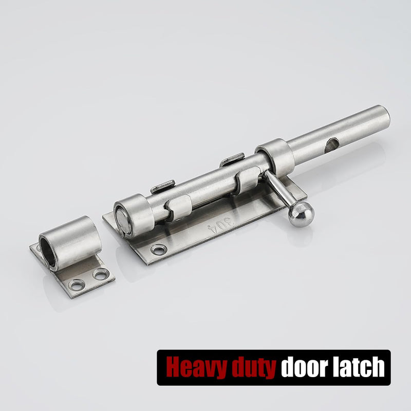 JQK Sliding Bolt Gate Latch, 6.3 Inch (Thick 2.4mm) Heavy Duty 304 Stainless Steel Barrel Bolt with Padlock Hole, Interior Door Latches Brushed Finish 2 Pack, DL300-BN-P2 6Inch(2 Pack) Brushed Steel