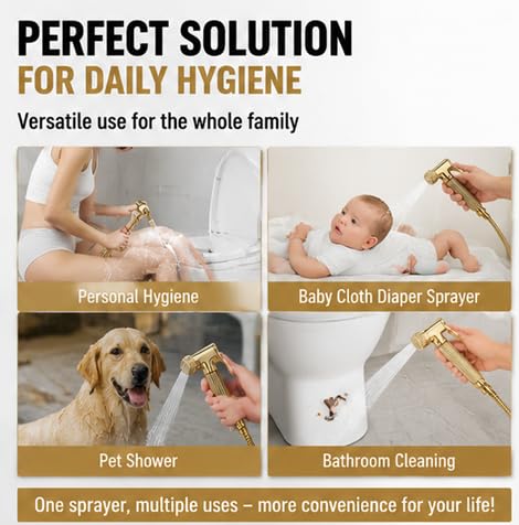 FTVOGUE Solid Brass Wall Mount Shower Toilet Bathroom Handheld Bidet Diaper Spray Sprayer Shattaf Kit