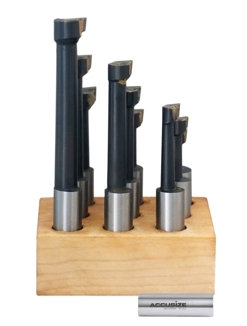 Accusize Industrial Tools 1/2'' 9 Pc Carbide Tipped Boring Bar Set, 0375-0333 | C-6 Grade Carbide, Precision Ground Shanks +0/-0.0005 in, 1/2 in Shank, 9 Pc