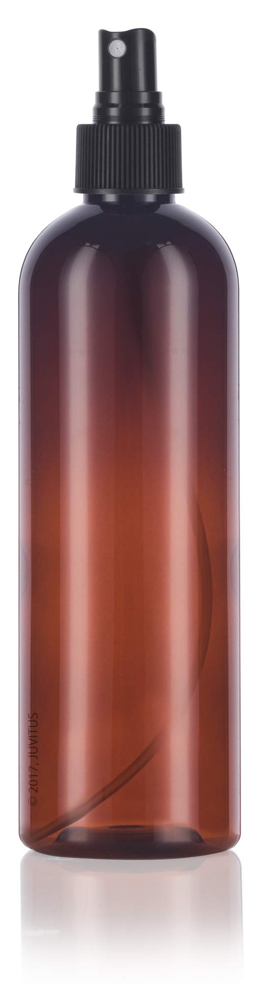 12 oz Amber Slim Tall Boston Round Plastic PET Bottle (BPA Free) with Black Fine Mist Spray (12 pack)