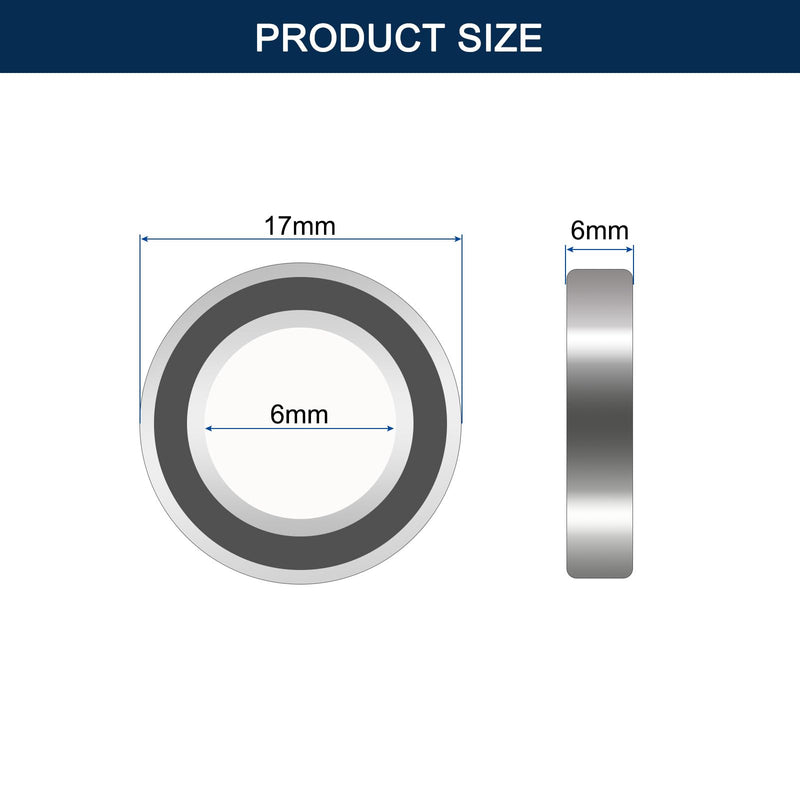 606-2RS Deep Groove Ball Bearings, ID 6mm x OD 17mm x Width 6mm Miniature Bearings, Double Rubber Sealed Ball Bearing Pre-Lubricated Chrome Steel Z2 Lever 10pcs 10 606-2RS 6x17x6mm