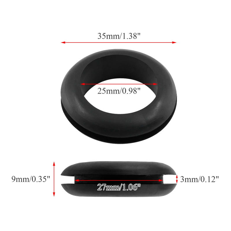12 Pcs Rubber Grommets, 0.98" Inside Diameter 1" Drill Hole Rubber Wire Grommets O Ring Grommets for Wire, Firewall, Cables, Plugs, Automotive Black 25mm (1 inch)