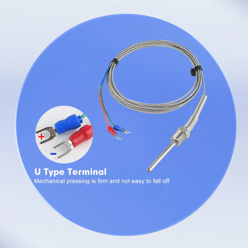 K-Type Thermocouple Temperature Sensors NPT 1/4"(5×50MM)0~600℃，2M/6.6Ft Wire Probe Length Two Wire Stainless Steel Probe Temperature Detector Temperature Gauge 50mm NPT 1/4"