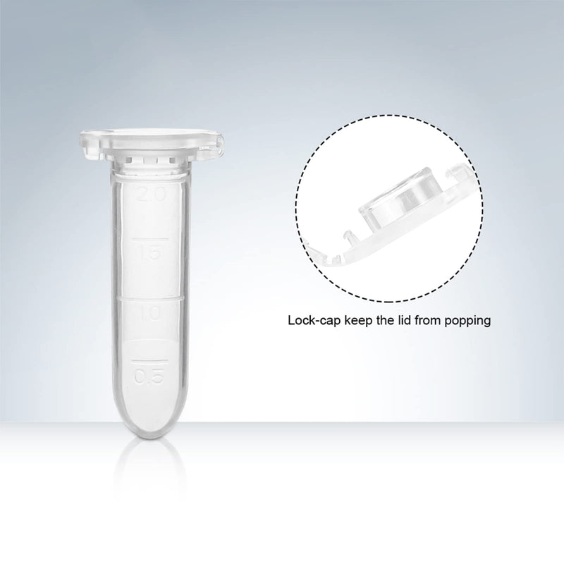 PEKYBIO 2.0ml Microcentrifuge Tubes, Disposable Polypropylene Lab Test Tube, Clear Plastic Graduated Tubes with Safe Lock Snap Cap, Pack of 500Pcs 500