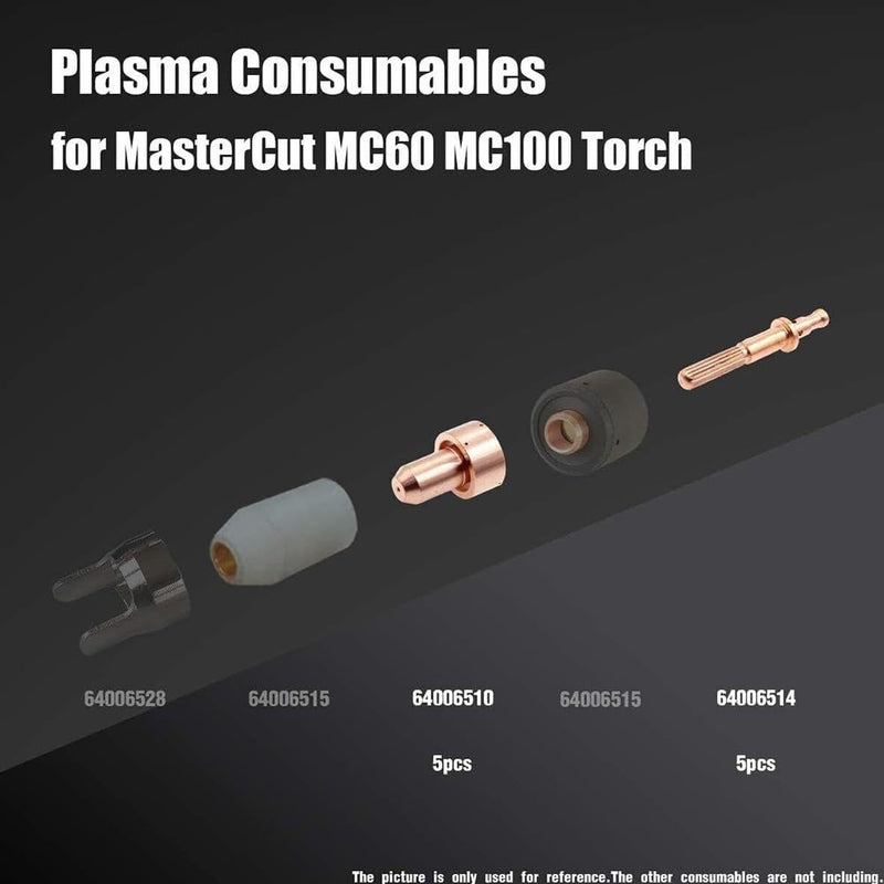 10Pcs Plasma Electrode 64006514 & Tip 64006510 60A For Radnor For MasterCut MC60 MC100 Torch Replacement Parts,Cutting Nozzle