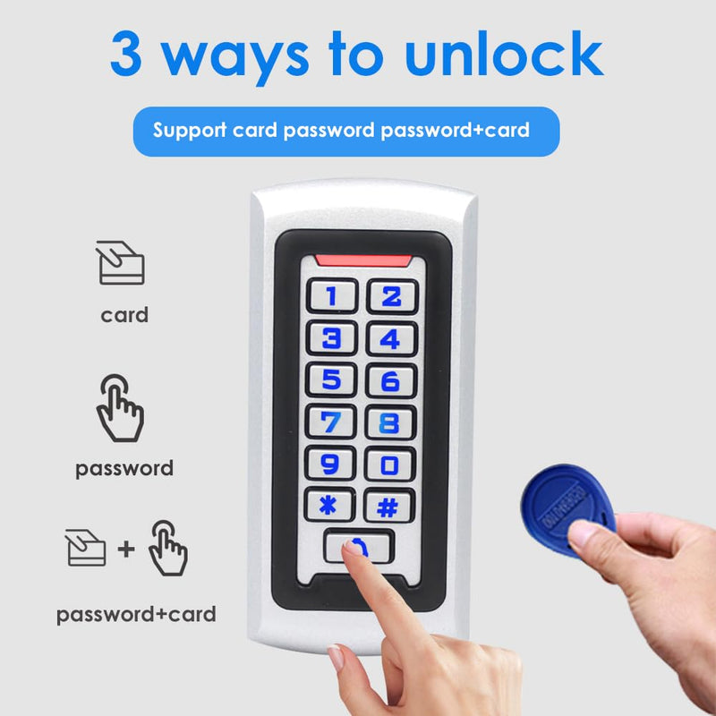 Waterproof Stand Alone Access Control Keypad,Metal RFID Card Reader,Door Access Control System Lock,Electric Gate Opener,Gate Lock,2000 User,Wiegand 26-bit,Proximity 125Khz RFID Card Keyfob