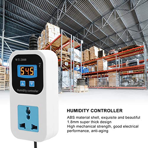 Digital Humidity Controller 0-99% RH Hygrostat with Sensor Outlet 110-220V for Humidifier Dehumidifier HVAC (US Plug) US Plug