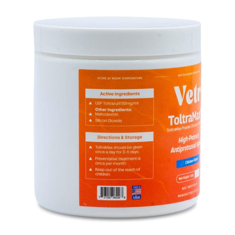 Vetr's Toltramax Toltrazuril Powder for Horses, Dogs, Cats, 100g (5.0%, Chicken) 5.0%