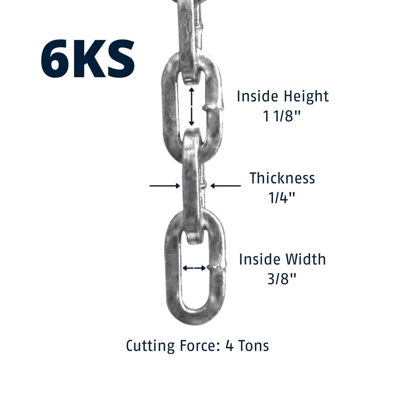 ABUS Hardened Steel 6KS 2 Foot x 1/4" Thick Square Security Chain for Bikes, Containers, Trailers, ATV's, Motorcycles and Personal/Industrial Property 2'