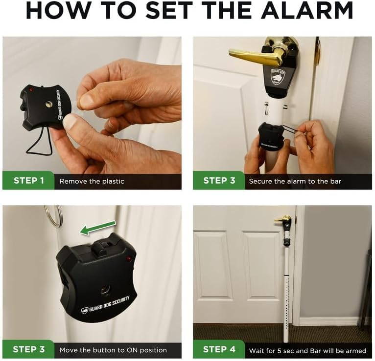 Adjustable Sliding Door Security Bar, Door Jammer 2-in-1 Adjustable Door Knob and Sliding Patio Door Stoppers Security with Alarm, 40 Different Adjustments by Guard Dog Security White w/Alarm