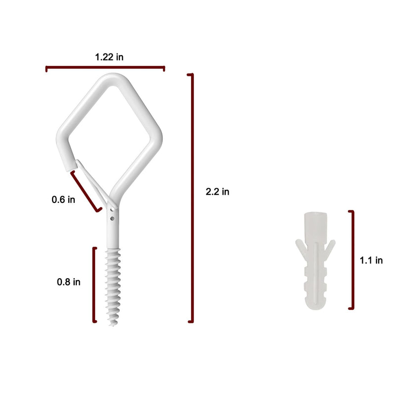 10Pack Screw in Hooks with Safety Buckle Design for Hanging String Lights, Plant, Heavy Duty Garden Lights, 2.2" (White) Diamond Hooks(WHT/ 2.2“/ 10PACK)
