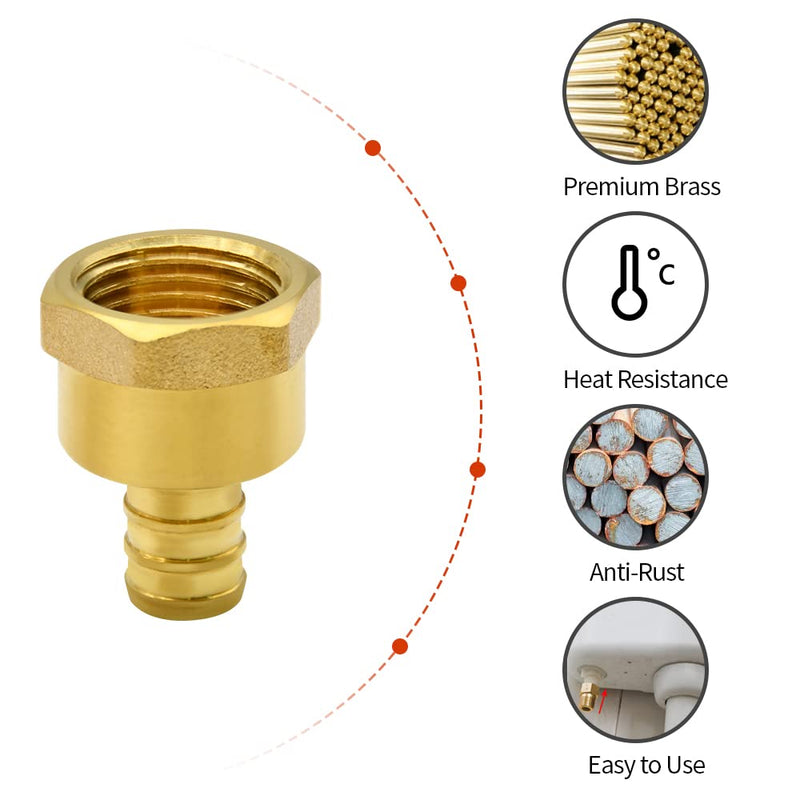 PEX 1/2" x 1/2" NPT Female Fittings, 5/10/12/20 Pack PEX 1/2" x 1/2" NPT Female Threaded Adapter Crimp Fitting, Brass, Full Port for PEX pipes in plumbing jobs (5 Pack) 5pcs-PEX 1/2" x 1/2" NPT