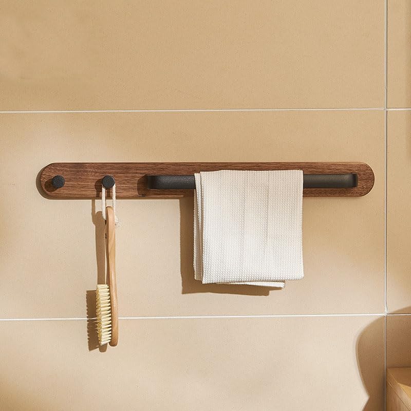 Rustic Burnt Wood Bathroom Towel Bar with Metal Rod, Wall Mounted Bath Towel Rack Bathroom Hook Row Hook 58cm 22.83