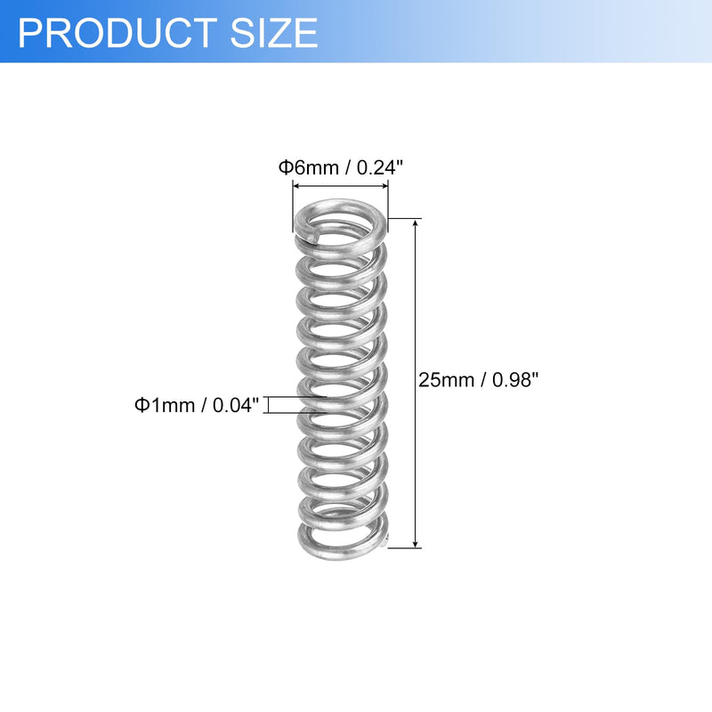 uxcell 6Pcs Compression Springs, 1mm Wire Diameter x 6mm OD x 25mm Length 304 Stainless Steel Extension Spring Ballpoint Pen Pressure Springs for Shop Home Repairs, Silver 1mm x 6mm x 25mm