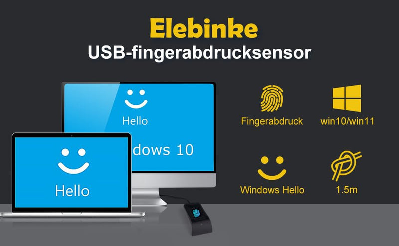 JIANBOLAND USB Fingerprint Reader Fingerprint for Windows10/11, Windows Hello Automatic Driver Installation with 5ft Extension Cable-Windows Password Free Operation