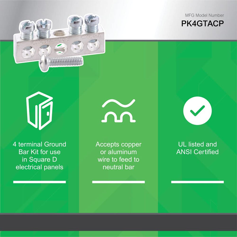 Square D by Schneider Electric PK4GTACP 4 Terminal Ground Bar Kit, Pack of 1, Silver