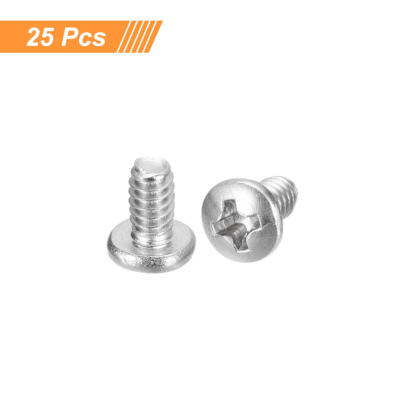 uxcell #6-32x1/4 Pan Head Machine Screws, 304 Stainless Steel 18-8 Screw, Phillips Drive, Fully Threaded, Bright Finish, Pack of 25 #6-32x1/4"