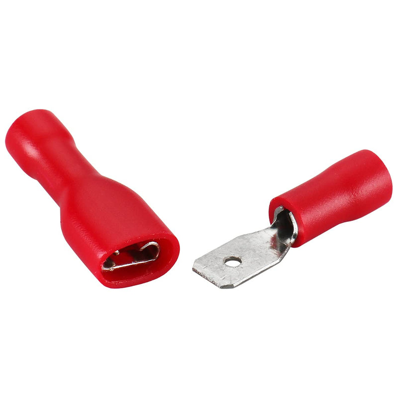 Baomain 3/16" Red Female/Male Insulated Spade Wire Connector Electrical Crimp Terminal 22-16 AWG 0.187" 4.8 x 0.5mm Pack of 100
