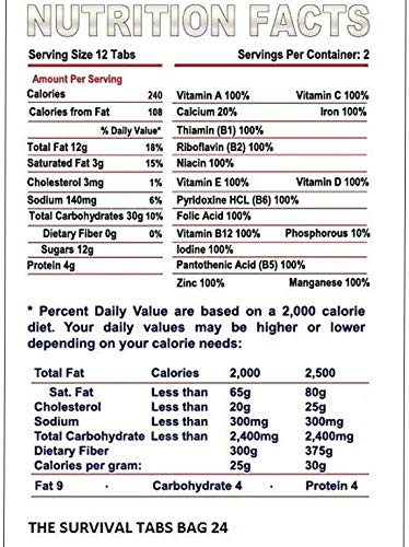 Food For Preparing SHTF 2-day Food Supply 24 Tabs Food Ration for Travel Camping Boating Biking Hunting Outdoor Gluten Free and Non-GMO 25 Years Shelf Life Long Term Food Storage - Vanilla Malt Flavor