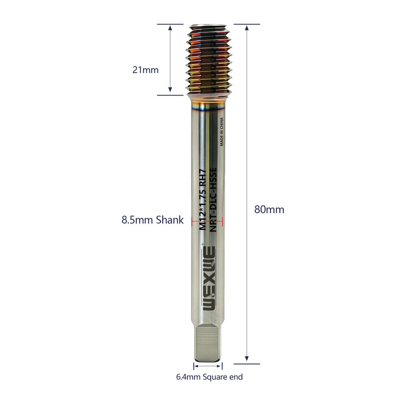 Tools Thread Forming Taps M12*1.75 ALTIN Coating for Steel Metal Tapping,No Chips Have, Longer Tapping Life,High Speed Steel Cobalt(HSSCo), Round Shank with Square End, RH7 Tolerance (1PC) ST-8 M12*1.75 1PC