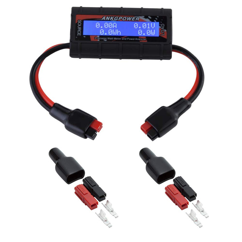 150A Watt Meter Power Analyzer, High Precision RC with Digital LCD Screen&2 Sets of 45amp Power Pole Connectors for Voltage (V) Current (A) Power (W) Charge(Ah) and Energy (Wh) Measurement BLACK