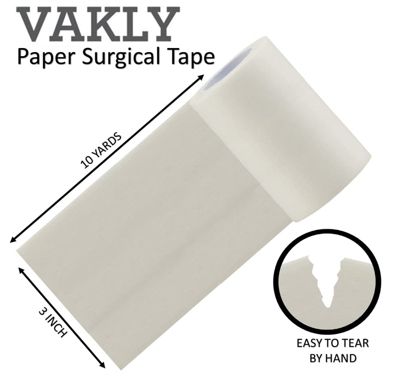 Paper Medical First Aid Surgical Tape 3" x 10 Yards [Pack of 3 Rolls] Lightweight Breathable Microporous Self Adhesive Latex Free Hypoallergenic Bandage and Wound Dressing Tape - 3 inch